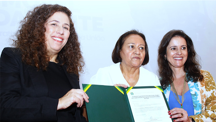 A ministra do MGI, Esther Dweck, governadora do Rio Grande do Norte, Fátima Bezerra e a presidenta da Enap, Betânia Lemos firmaram parcerias
